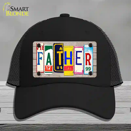 Father Wood License Plate Art Novelty License Plate Hat Mesh / Black