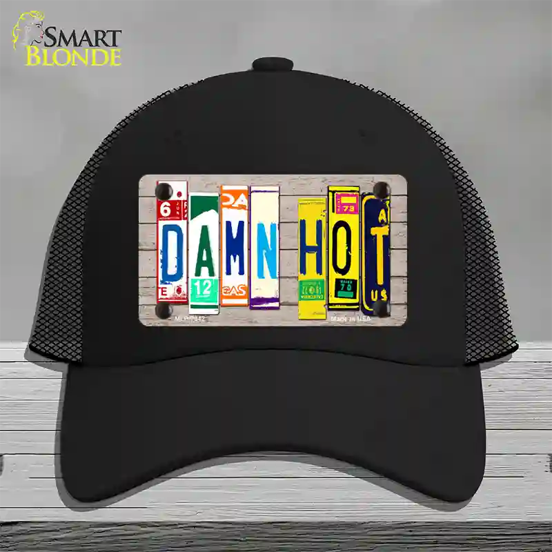 Damn Hot Wood License Plate Art Novelty License Plate Hat Mesh / Black