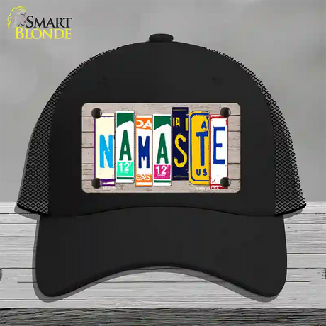 Namaste Wood License Plate Art Novelty License Plate Hat Mesh / Black