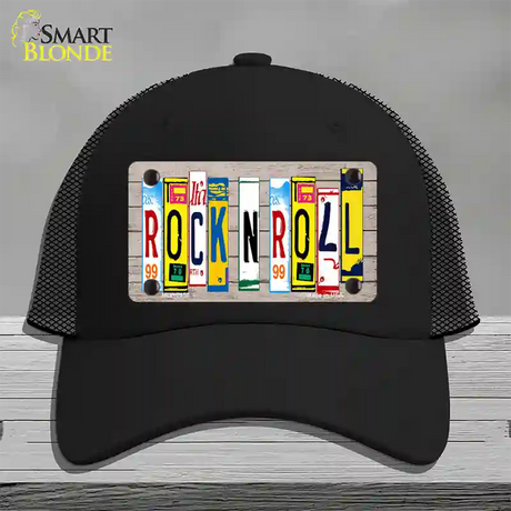 Rock N Roll Wood License Plate Art Novelty License Plate Hat Mesh / Black