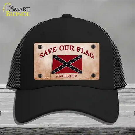 Save Our Flag Confederate Novelty License Plate Hat Mesh / Black