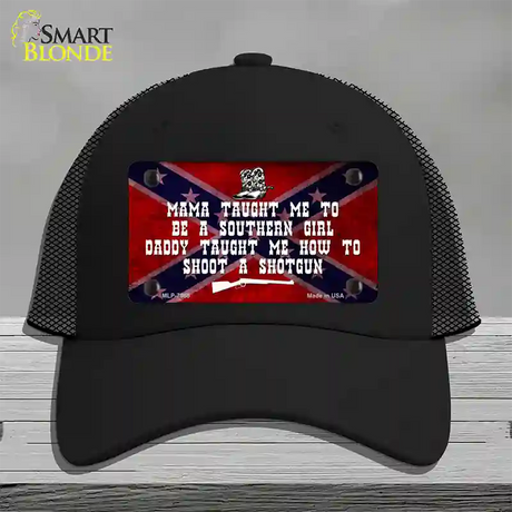 Mama Taught Me Novelty License Plate Hat Mesh / Black