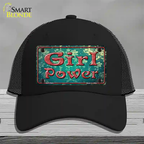 Girl Power Flower Novelty License Plate Hat Mesh / Black