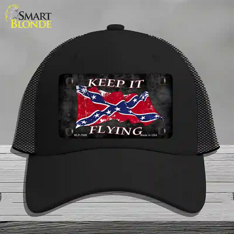 Confederate Keep It Flying Novelty License Plate Hat Mesh / Black