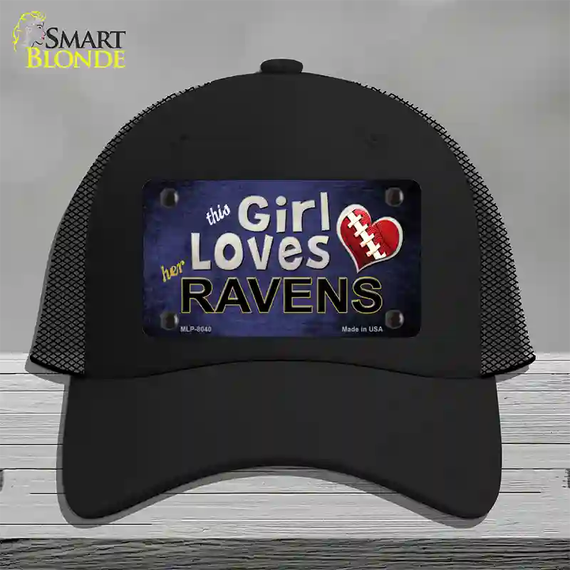 This Girl Loves Her Ravens Novelty License Plate Hat Mesh / Black