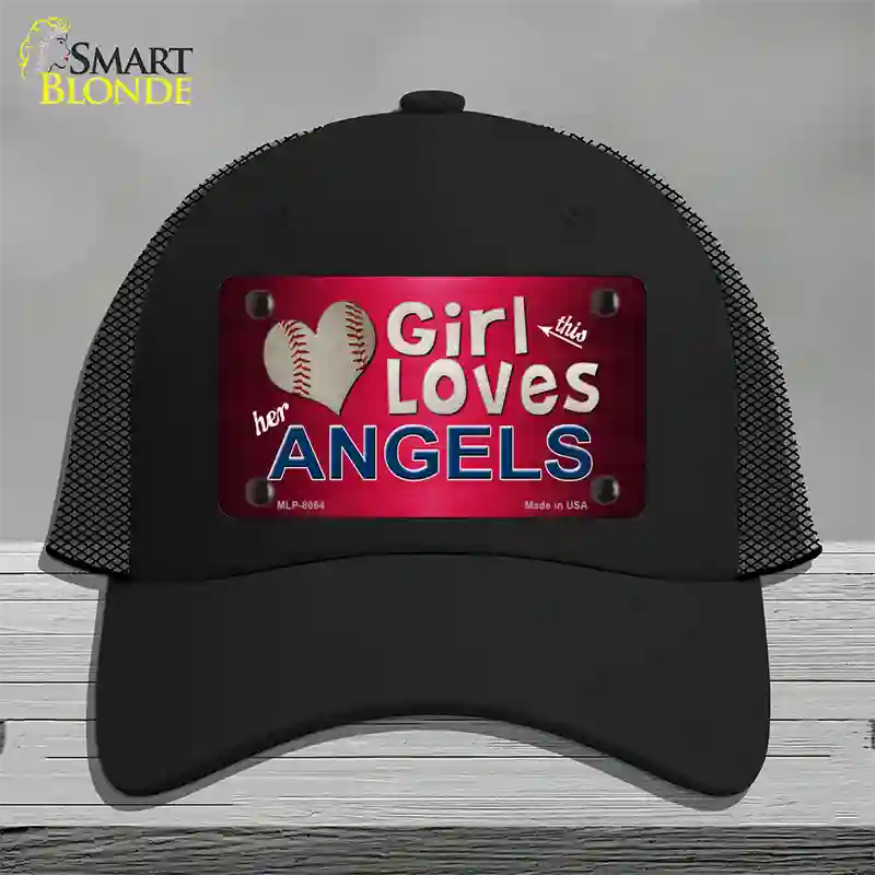 This Girl Loves Her Angels Novelty License Plate Hat Mesh / Black