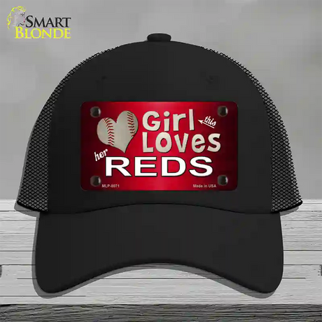 This Girl Loves Her Reds Novelty License Plate Hat Mesh / Black