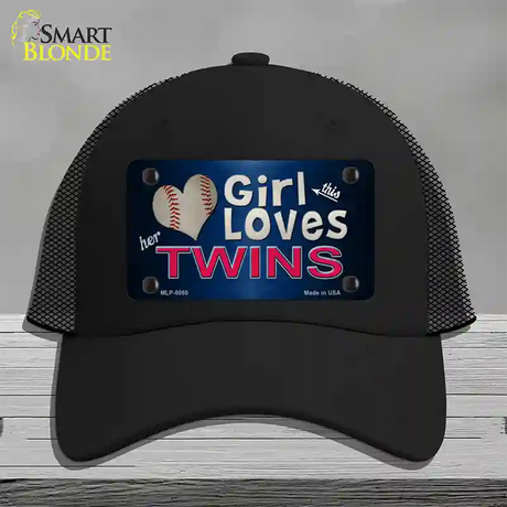 This Girl Loves Her Twins Novelty License Plate Hat Mesh / Black