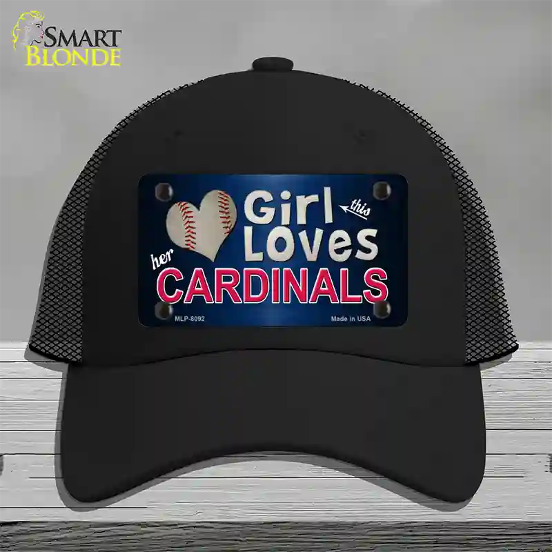 This Girl Loves Her Cardinals Baseball Novelty License Plate Hat Mesh / Black