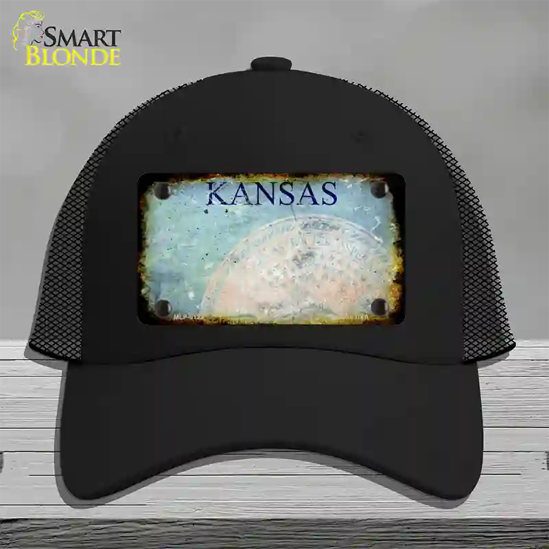 Kansas Rusty Blank Novelty License Plate Hat Mesh / Black