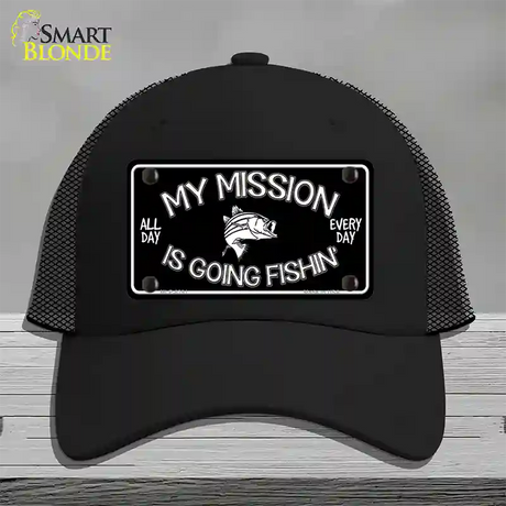 My Mission Is Fishin Novelty License Plate Hat Mesh / Black