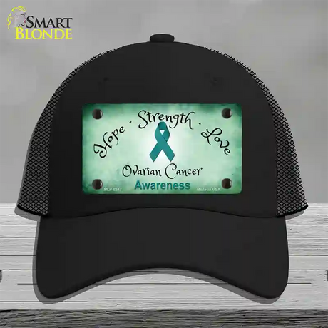 Ovarian Cancer Ribbon Novelty License Plate Hat Mesh / Black