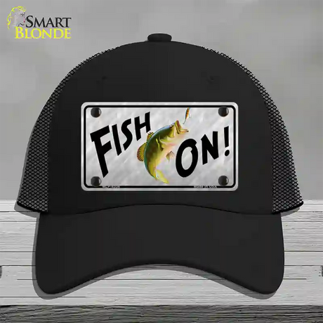 Fish On Novelty License Plate Hat Mesh / Black