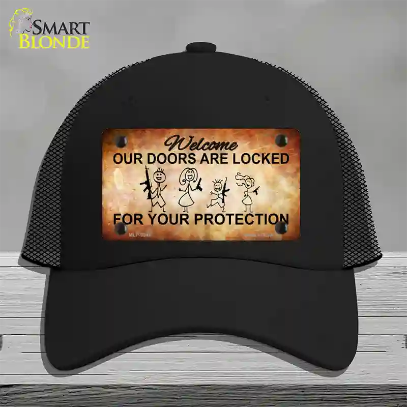 Doors Locked Your Protection Novelty License Plate Hat Mesh / Black