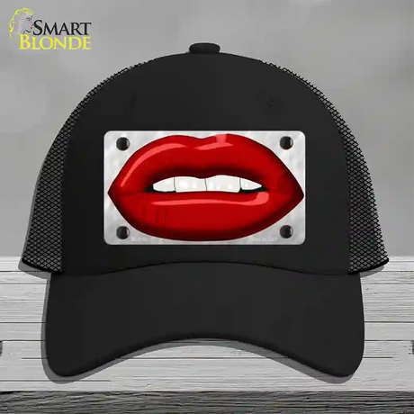 Red Lips Novelty License Plate Hat Mesh / Black