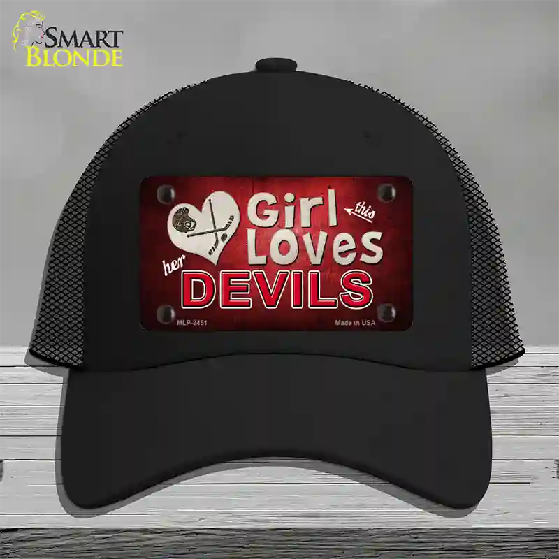 This Girl Loves Her Devils Novelty License Plate Hat Mesh / Black