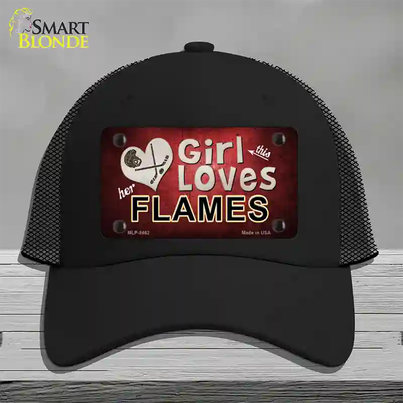 This Girl Loves Her Flames Novelty License Plate Hat Mesh / Black