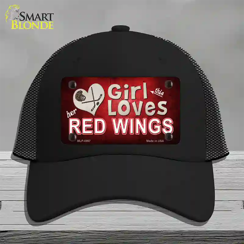 This Girl Loves Her Red Wings Novelty License Plate Hat Mesh / Black