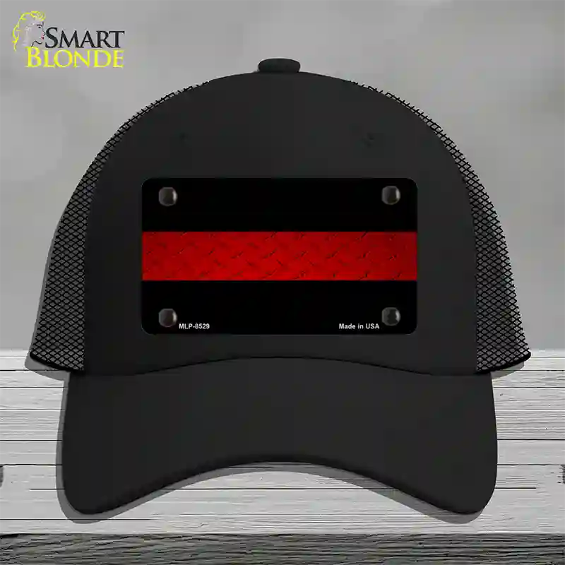 Fire Diamond Thin Red Line Novelty License Plate Hat Mesh / Black