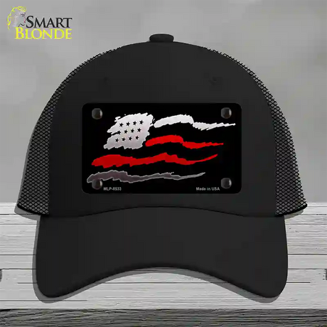 Thin Red Line Flag Novelty License Plate Hat Mesh / Black