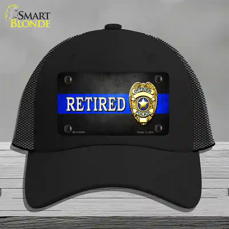 Retired Police Thin Blue Line Novelty License Plate Hat Mesh / Black