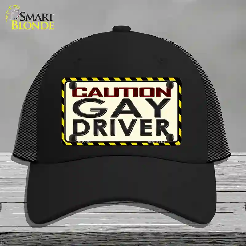 Caution Gay Driver Novelty License Plate Hat Mesh / Black