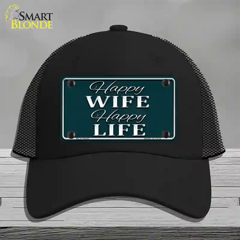 Happy Wife Happy Life Novelty License Plate Hat Mesh / Black