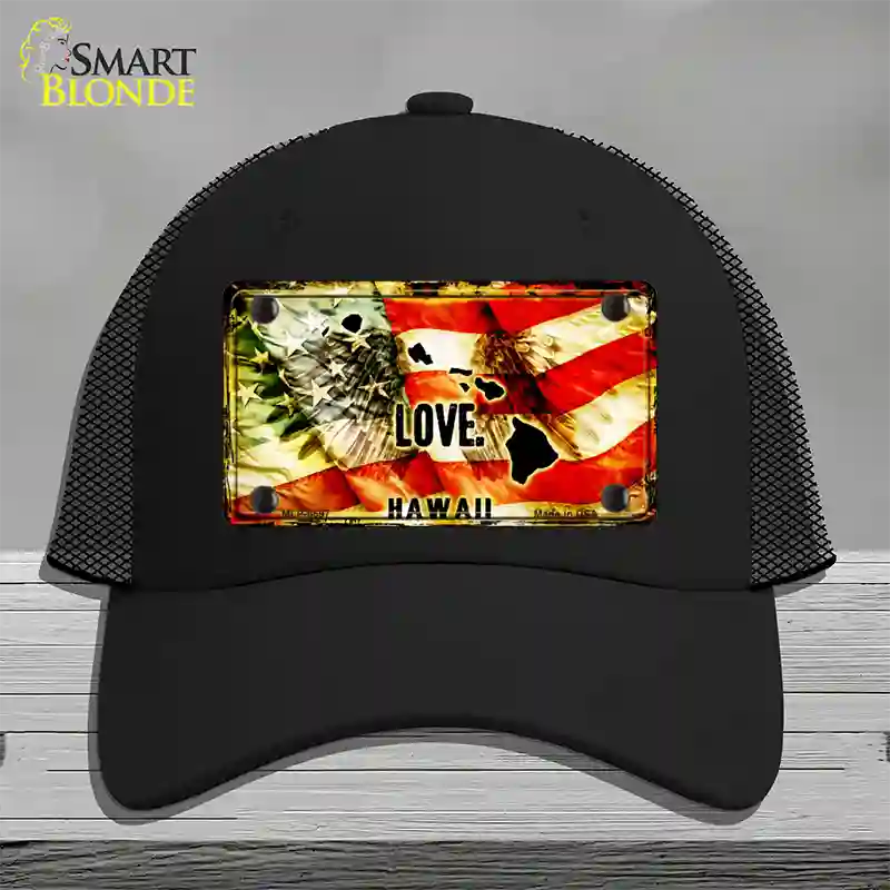 Hawaii Love Novelty License Plate Hat Mesh / Black