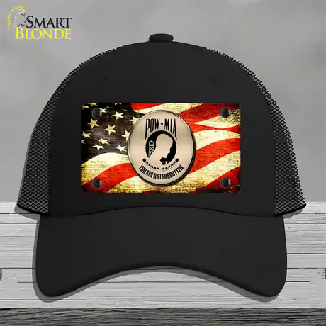 POW MIA With USA Flag Novelty License Plate Hat Mesh / Black