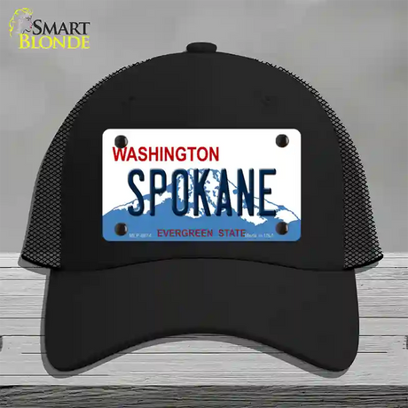 Spokane Washington Novelty License Plate Hat Mesh / Black