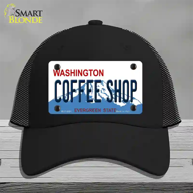 Coffee Shop Washington Novelty License Plate Hat Mesh / Black