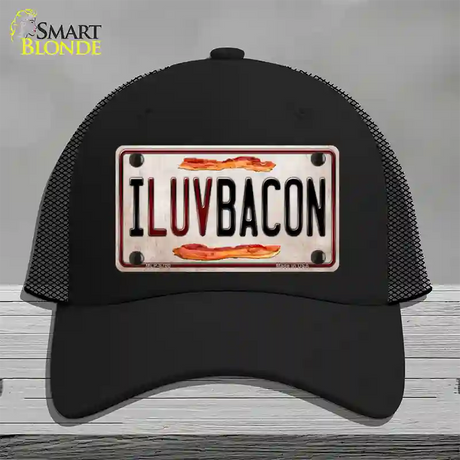 I Luv Bacon Novelty License Plate Hat Mesh / Black