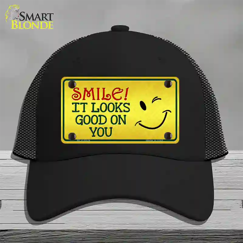 Smile Looks Good Novelty License Plate Hat Mesh / Black