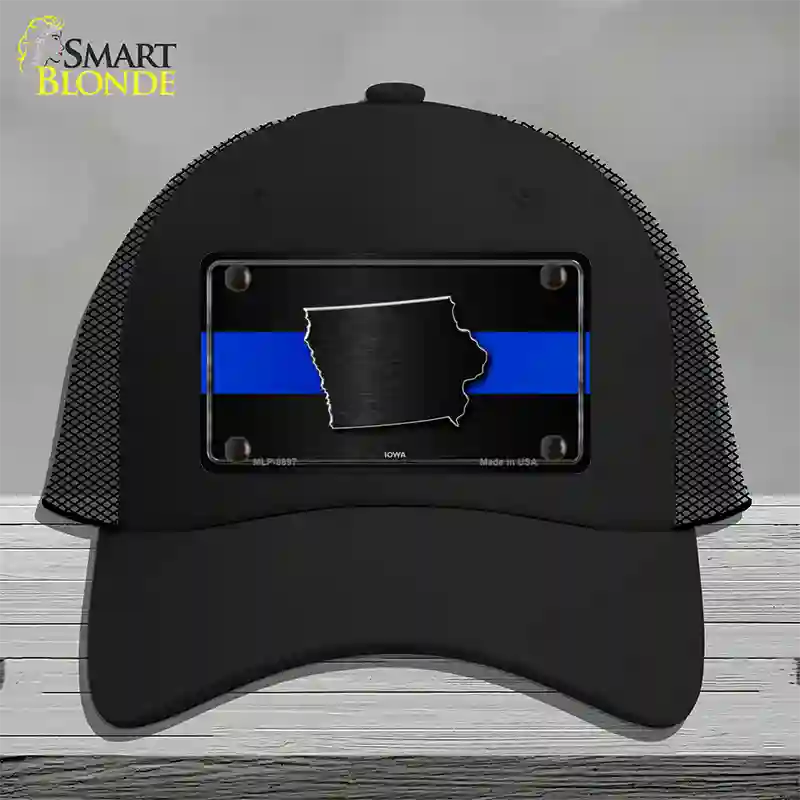 Iowa Thin Blue Line Novelty License Plate Hat Mesh / Black