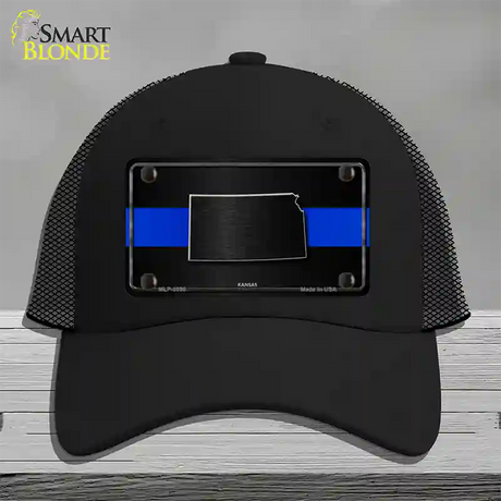 Kansas Thin Blue Line Novelty License Plate Hat Mesh / Black