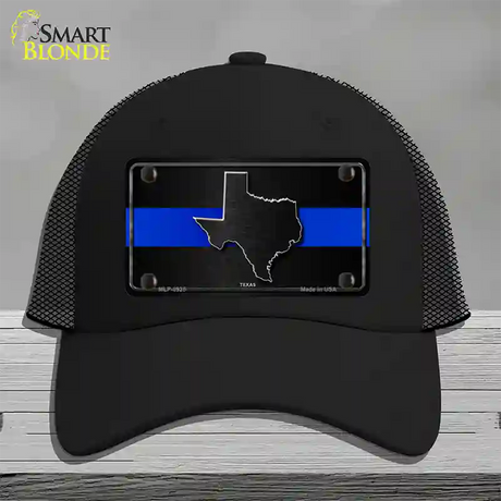 Texas Thin Blue Line Novelty License Plate Hat Mesh / Black