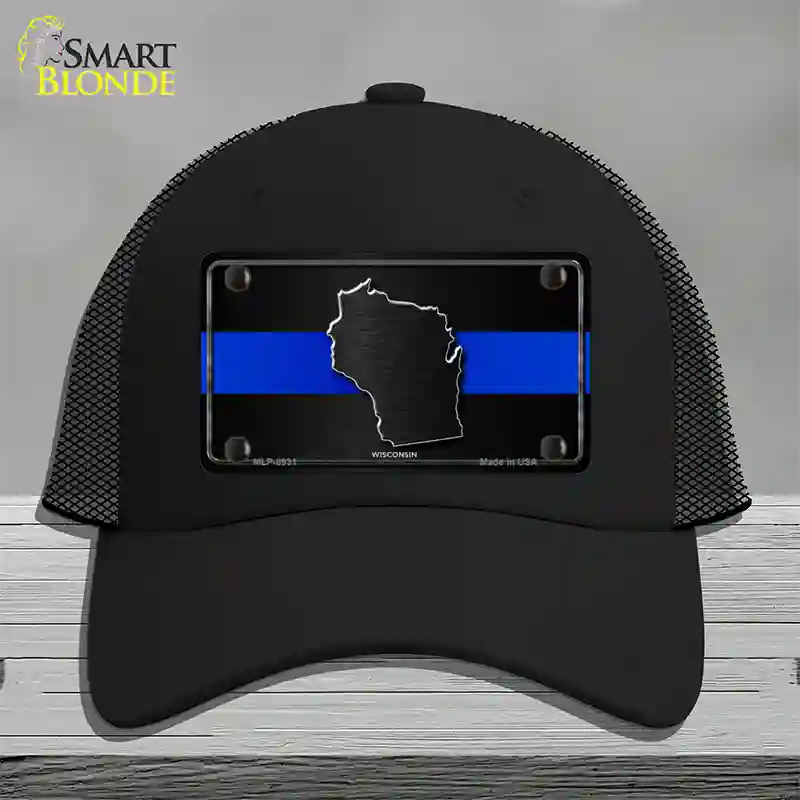 Wisconsin Thin Blue Line Novelty License Plate Hat Mesh / Black