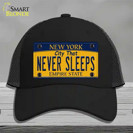 Never Sleeps New York Novelty License Plate Hat Mesh / Black