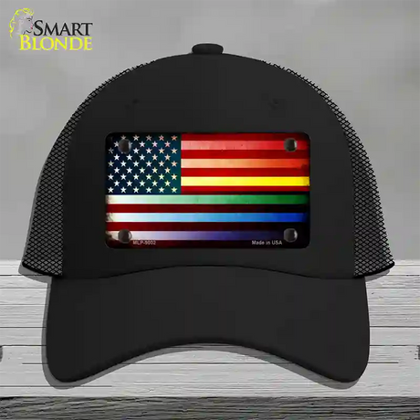 American Flag Rainbow Novelty License Plate Hat Mesh / Black