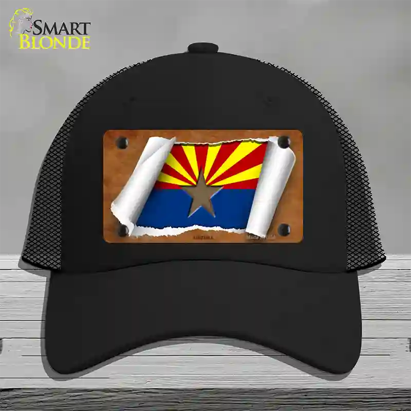 Arizona Flag Scroll Novelty License Plate Hat Mesh / Black