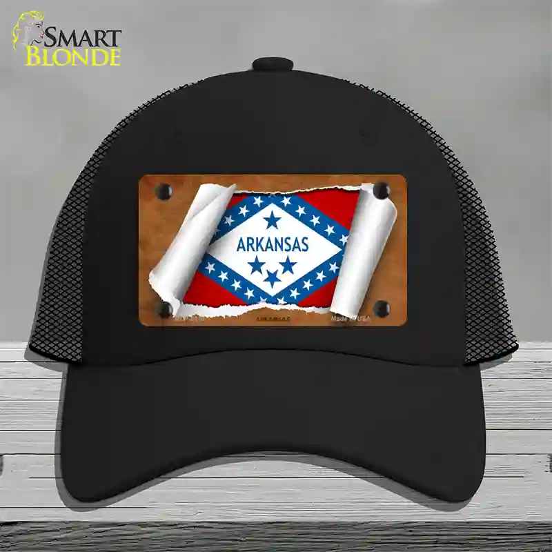 Arkansas Flag Scroll Novelty License Plate Hat Mesh / Black