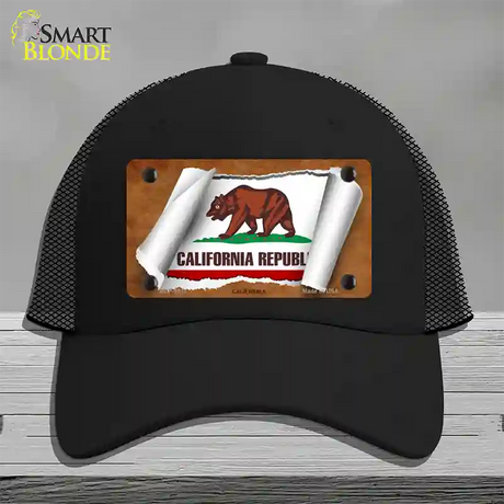 California Flag Scroll Novelty License Plate Hat Mesh / Black