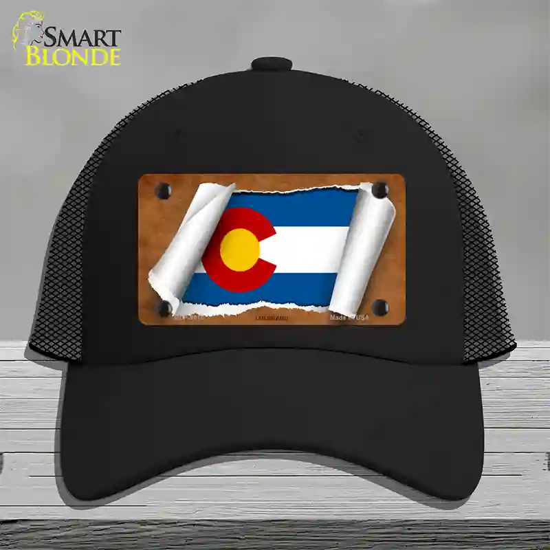 Colorado Flag Scroll Novelty License Plate Hat Mesh / Black