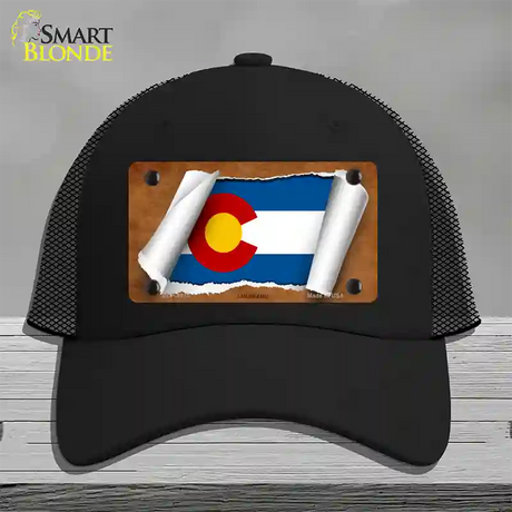 Colorado Flag Scroll Novelty License Plate Hat Mesh / Black