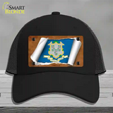 Connecticut Flag Scroll Novelty License Plate Hat Mesh / Black