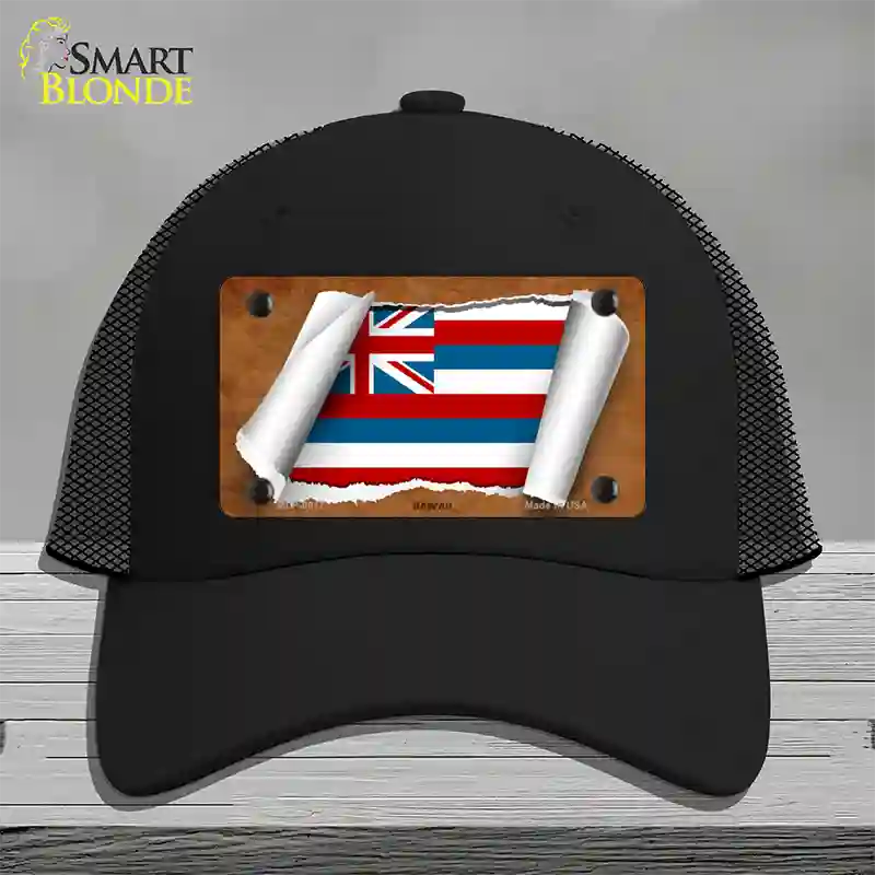 Hawaii Flag Scroll Novelty License Plate Hat Mesh / Black