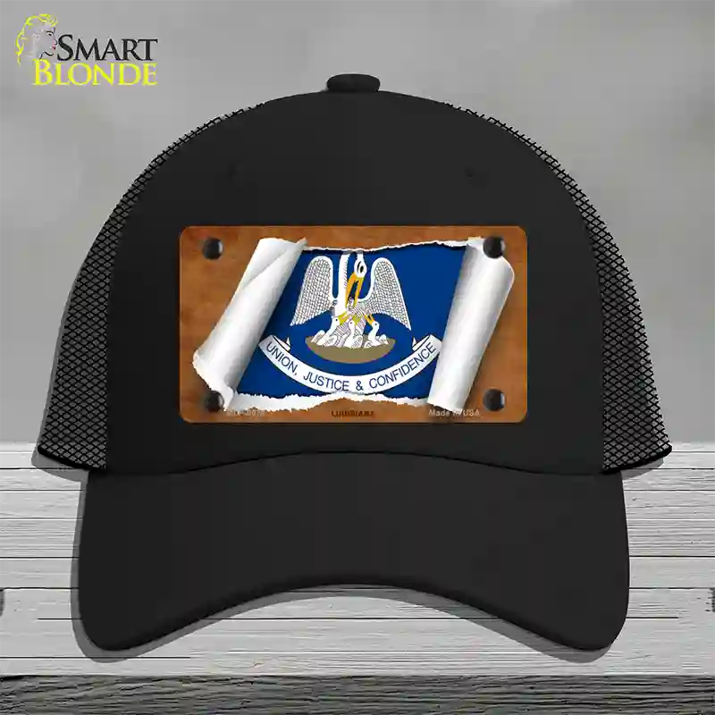 Louisiana Flag Scroll Novelty License Plate Hat Mesh / Black