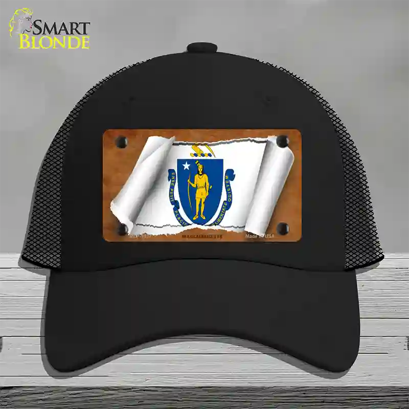 Massachusetts Flag Scroll Novelty License Plate Hat Mesh / Black