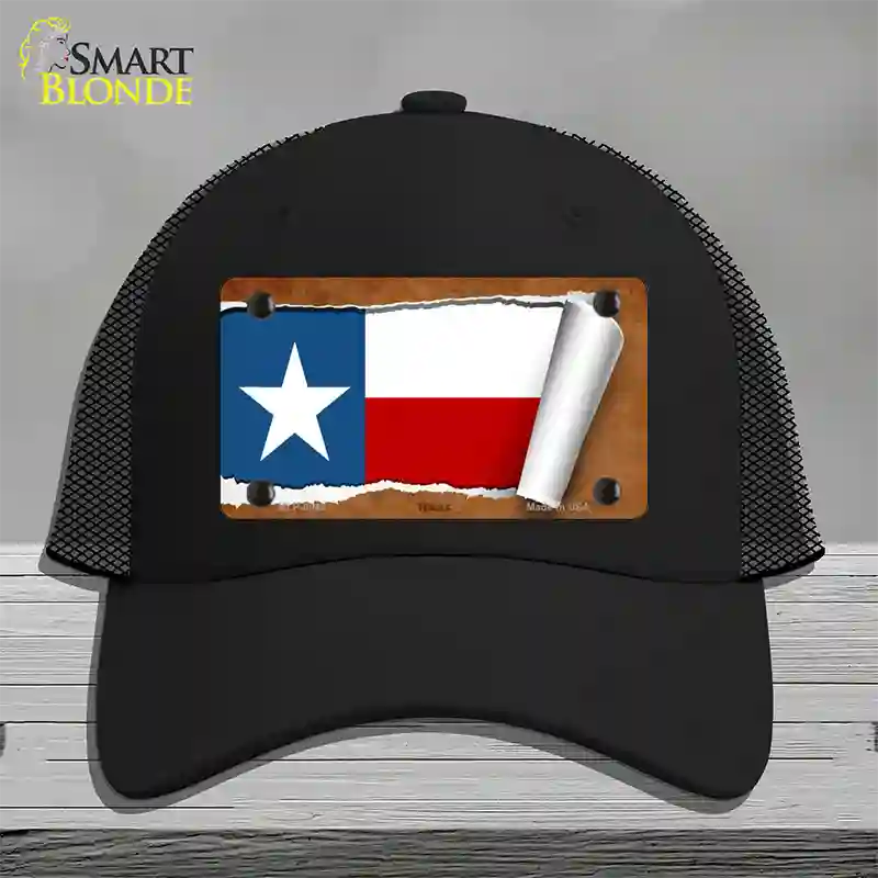 Texas Flag Scroll Novelty License Plate Hat Mesh / Black