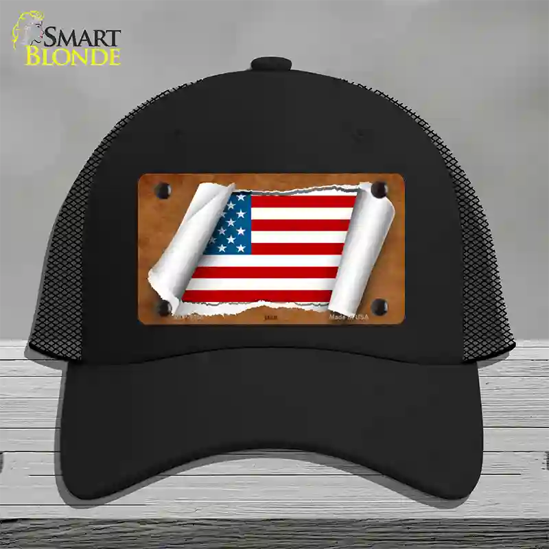 American Flag Scroll Novelty License Plate Hat Mesh / Black